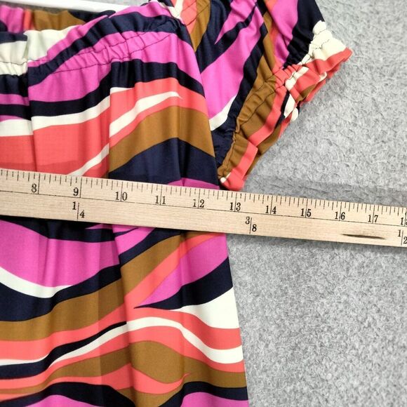 Jude Connally Swing Dress Womens Sz XS Multicolor Wave Print Short Sleeve Ruffle - Picture 5 of 11